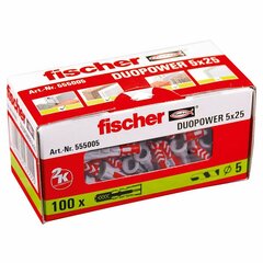 Шипы Fischer DuoPower 555005 Ø 5 x 25 mm Нейлон (100 штук) цена и информация | Механические инструменты | 220.lv