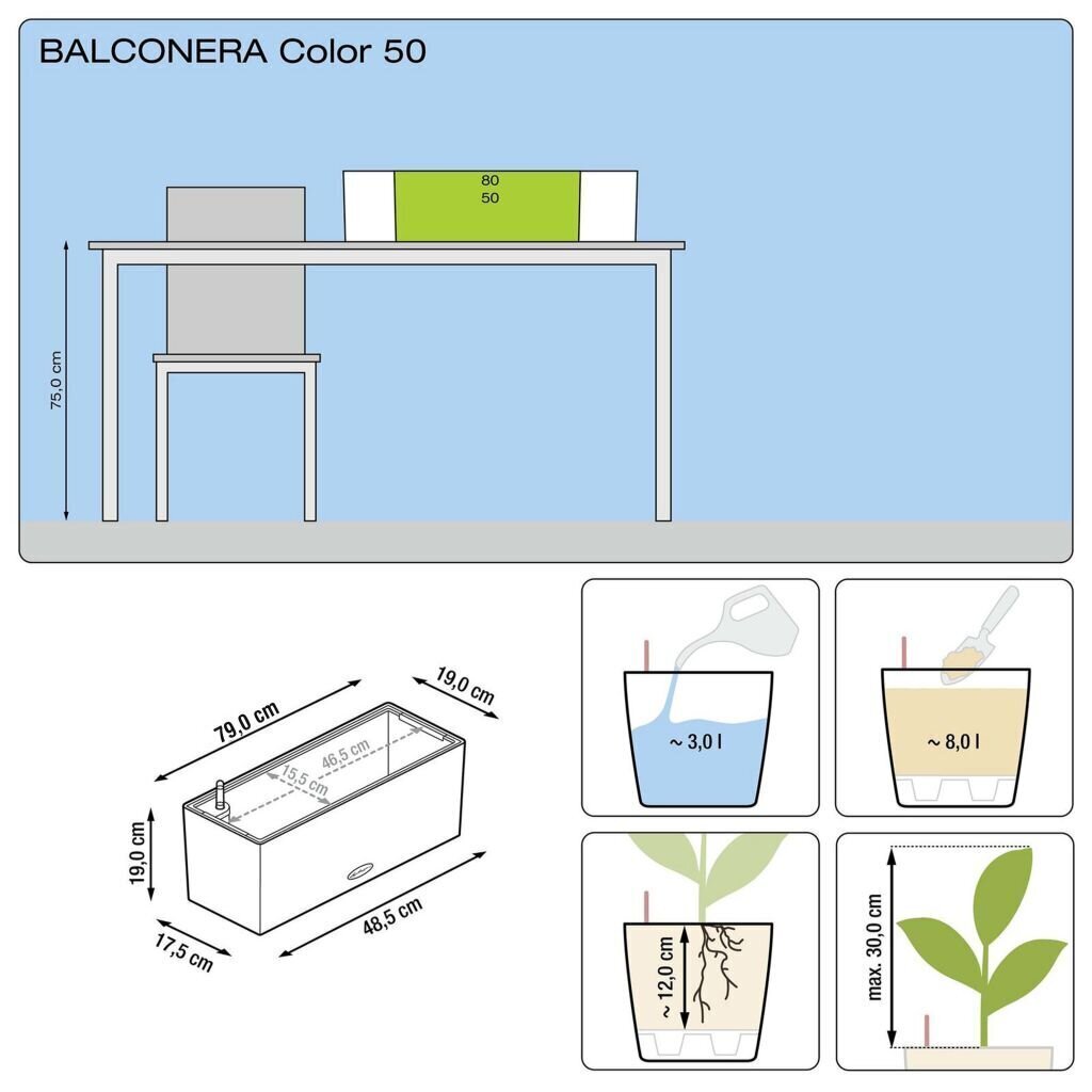 Lechuza puķu kaste Balconera Color 80, 19 cm cena un informācija | Balkona kastes | 220.lv