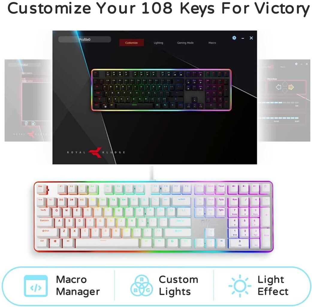 Tastatūra Royal Kludge RK918 Red switches (Balts) cena un informācija | Klaviatūras | 220.lv