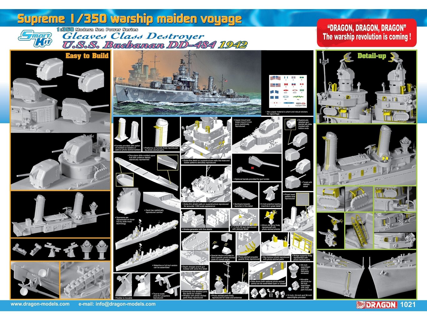 Konstruktors Dragon - Gleaves Class Destroyer U.S.S. Buchanan DD-484 (1942), 1/350, 1021 cena un informācija | Konstruktori | 220.lv