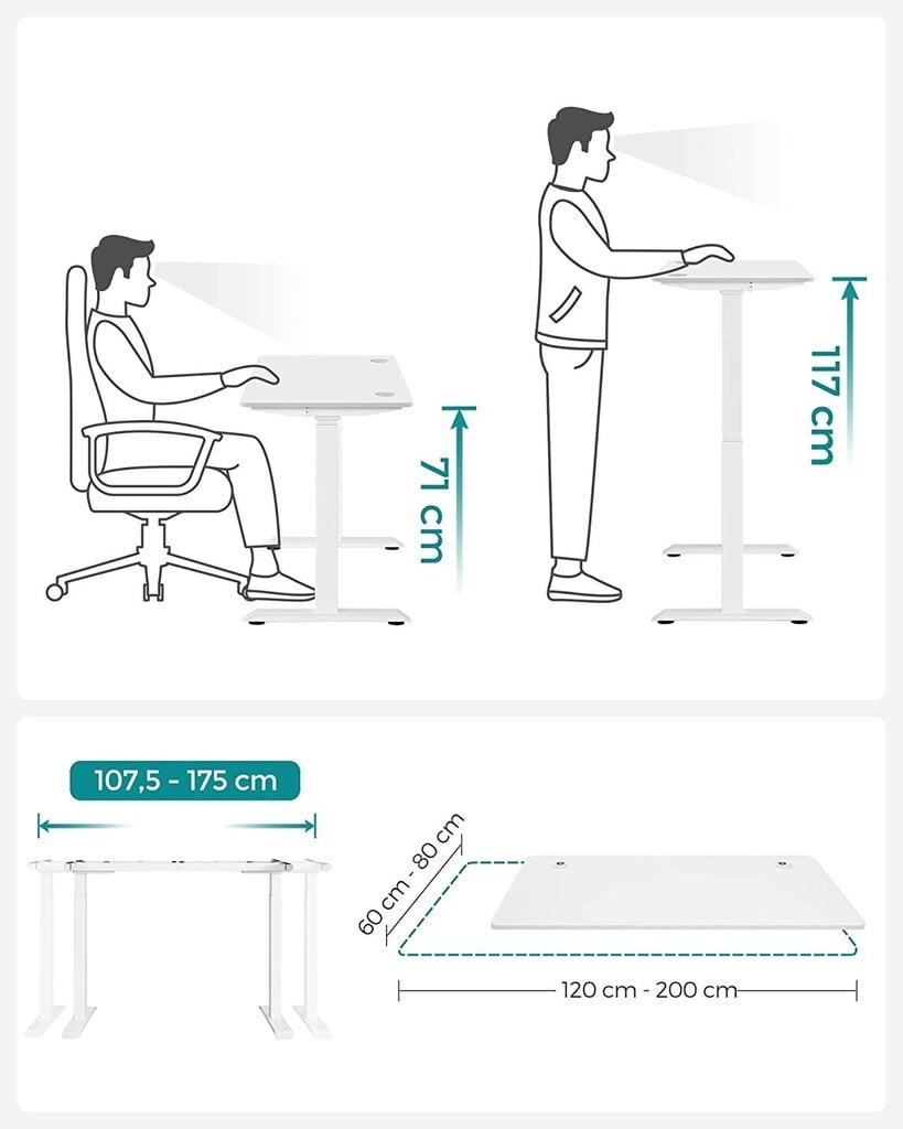 Elektriskais regulējama augstuma rakstāmgalds Songmics, 140 x 70, balts cena un informācija | Datorgaldi, rakstāmgaldi, biroja galdi | 220.lv
