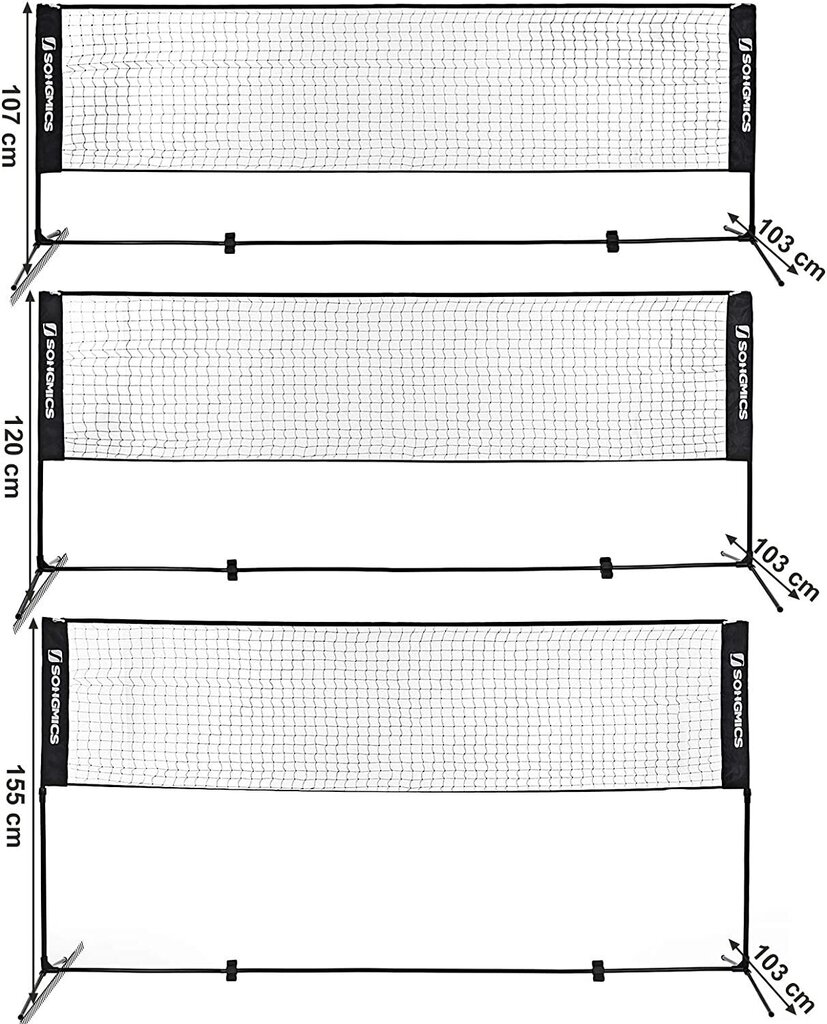 Songmics Сетка для бадминтона с металлическим каркасом, 3 м, черная цена |  220.lv