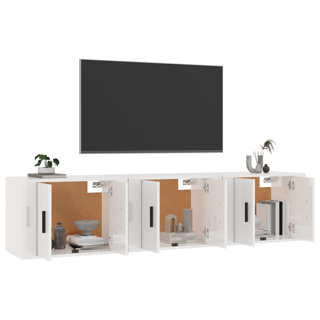 vidaXL sienas TV skapīši, 3 gab., 57x34,5x40 cm, spīdīgi balti cena un informācija | TV galdiņi | 220.lv