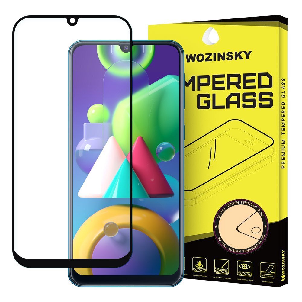 LCD aizsargstikls "Wozinsky 5D Full Glue" Samsung M30s/ M21 iebūvēts korpuss, melns cena un informācija | Ekrāna aizsargstikli | 220.lv