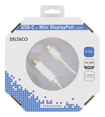 Kabelis DELTACO USB-C - MiniDP, 0,5 m, 21,6 Gbit / s, 3840x2160 60Hz, balts / USBC-DP053-K cena un informācija | Kabeļi un vadi | 220.lv
