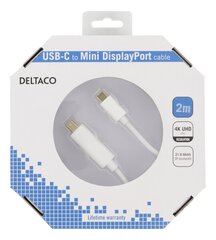 Kabelis DELTACO USB-C - MiniDP, 2m, 21,6 Gbit / s, 3840x2160 60Hz, balts / USBC-DP203-K cena un informācija | Kabeļi un vadi | 220.lv