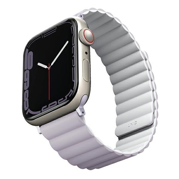 UNIQ pasek Revix Apple Watch Series 4|5|6|7|8|SE|SE2 38|40|41mm. Reversible Magnetic lilak-biały|lilac-white цена и информация | Viedpulksteņu un viedo aproču aksesuāri | 220.lv