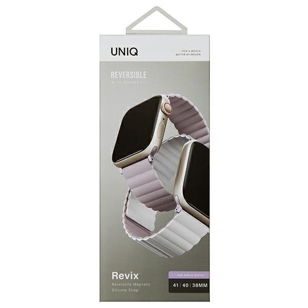 UNIQ pasek Revix Apple Watch Series 4|5|6|7|8|SE|SE2 38|40|41mm. Reversible Magnetic lilak-biały|lilac-white cena un informācija | Viedpulksteņu un viedo aproču aksesuāri | 220.lv