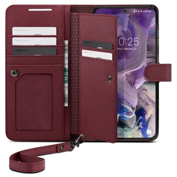 Spigen Wallet "S" Plus Sam S23 S911 burgundowy|burgundy ACS05724 цена и информация | Telefonu vāciņi, maciņi | 220.lv