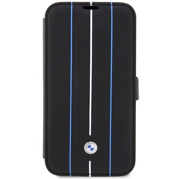 Etui BMW BMBKP14L22RVSK iPhone 14 Pro 6,1" czarny|black bookcase Leather Stamp Blue Lines cena un informācija | Telefonu vāciņi, maciņi | 220.lv