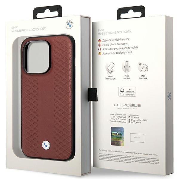 Etui BMW BMHCP14L22RFGR iPhone 14 Pro 6,1" burgundowy|burgundy Leather Diamond Pattern cena un informācija | Telefonu vāciņi, maciņi | 220.lv