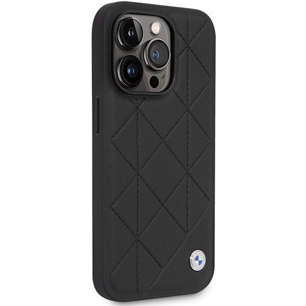 Etui BMW BMHCP14L22RQDK iPhone 14 Pro 6,1" czarny|black Leather Quilted cena un informācija | Telefonu vāciņi, maciņi | 220.lv