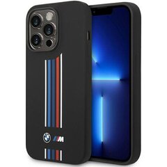 Etui BMW BMHCP14L22SWTK iPhone 14 Pro 6,1" czarny|black Silicone Vertical Tricolor Lines cena un informācija | Telefonu vāciņi, maciņi | 220.lv