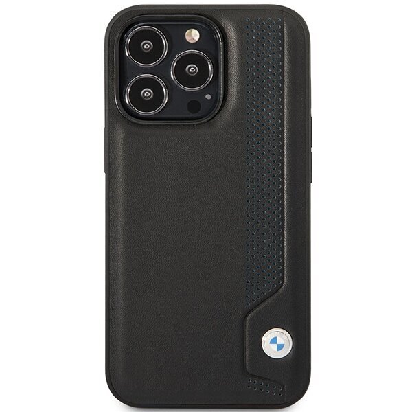 Etui BMW BMHCP14X22RBDK iPhone 14 Pro Max 6,7" czarny|black hardcase Leather Blue Dots cena un informācija | Telefonu vāciņi, maciņi | 220.lv