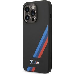 Etui BMW BMHCP14X22SOTK iPhone 14 Pro Max 6,7" czarny|black Silicone Slanted Sttripes cena un informācija | Telefonu vāciņi, maciņi | 220.lv