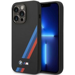 Etui BMW BMHCP14X22SOTK iPhone 14 Pro Max 6,7" czarny|black Silicone Slanted Sttripes cena un informācija | Telefonu vāciņi, maciņi | 220.lv