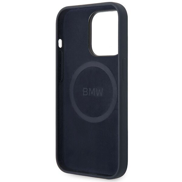 Etui BMW BMHMP14LSILNA iPhone 14 Pro 6,1" granatowy|navy Silicone Metal Logo MagSafe cena un informācija | Telefonu vāciņi, maciņi | 220.lv