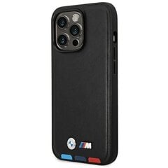 Etui BMW BMHMP14X22PTDK iPhone 14 Pro Max 6,7" czarny|black Leather Stamp Tricolor Magsafe cena un informācija | Telefonu vāciņi, maciņi | 220.lv