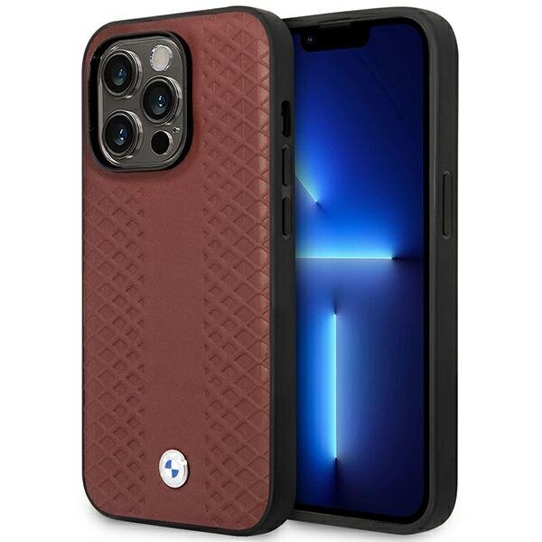 Etui BMW BMHMP14X22RFGR iPhone 14 Pro Max 6,7" burgundowy|burgundy Leather Diamond Pattern MagSafe cena un informācija | Telefonu vāciņi, maciņi | 220.lv