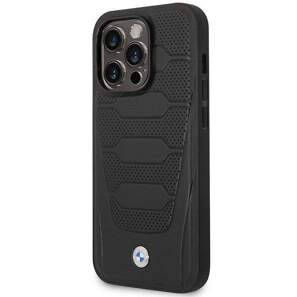 Etui BMW BMHMP14X22RPSK iPhone 14 Pro Max 6,7" czarny|black Leather Seats Pattern MagSafe cena un informācija | Telefonu vāciņi, maciņi | 220.lv