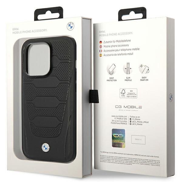 Etui BMW BMHMP14X22RPSK iPhone 14 Pro Max 6,7" czarny|black Leather Seats Pattern MagSafe cena un informācija | Telefonu vāciņi, maciņi | 220.lv
