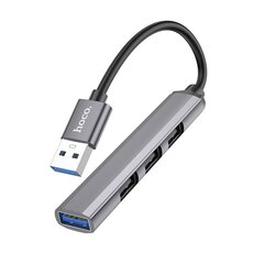 USB centrmezgls Hoco HB26 4-in-1 adapter USB-A to 1xUSB3.0 + 3xUSB2.0 pelēks cena un informācija | Adapteri un USB centrmezgli | 220.lv