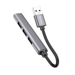 USB centrmezgls Hoco HB26 4-in-1 adapter USB-A to 1xUSB3.0 + 3xUSB2.0 pelēks cena un informācija | Adapteri un USB centrmezgli | 220.lv