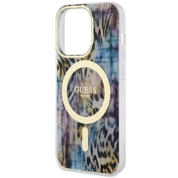 Guess GUHMP14LHLEOPWB iPhone 14 Pro 6.1" niebieski|blue hardcase Leopard MagSafe cena un informācija | Telefonu vāciņi, maciņi | 220.lv