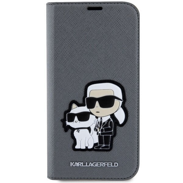 Karl Lagerfeld KLBKP14SSANKCPG iPhone 14 6.1" bookcase srebrny|silver Saffiano Karl & Choupette cena un informācija | Telefonu vāciņi, maciņi | 220.lv