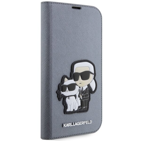 Karl Lagerfeld KLBKP14XSANKCPG iPhone 14 Pro Max 6.7" bookcase srebrny|silver Saffiano Karl & Choupette цена и информация | Telefonu vāciņi, maciņi | 220.lv