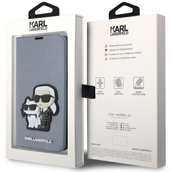 Karl Lagerfeld KLBKP14XSANKCPG iPhone 14 Pro Max 6.7" bookcase srebrny|silver Saffiano Karl & Choupette cena un informācija | Telefonu vāciņi, maciņi | 220.lv