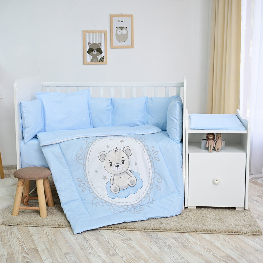 Gultas veļas komplekts mazulim Lorelli Trend Little Bear Blue, 70x110, 5 daļu cena un informācija | Bērnu gultas veļa | 220.lv