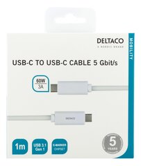 Deltaco USBC-1059M USB-C/USB-C, 1m cena un informācija | Savienotājkabeļi | 220.lv