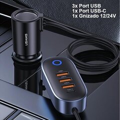 Automašīnas telefona lādētājs USAMS Ład. sam. 3xUSB 1xUSB-C 156W Melns CC161CC01 (US-CC161) cena un informācija | Lādētāji un adapteri | 220.lv