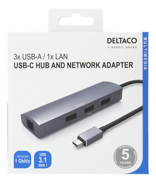Dakša DeltacoUSBC-1294 USB-C, RJ45, 3xUSB-A 3.0 cena un informācija | Adapteri un USB centrmezgli | 220.lv