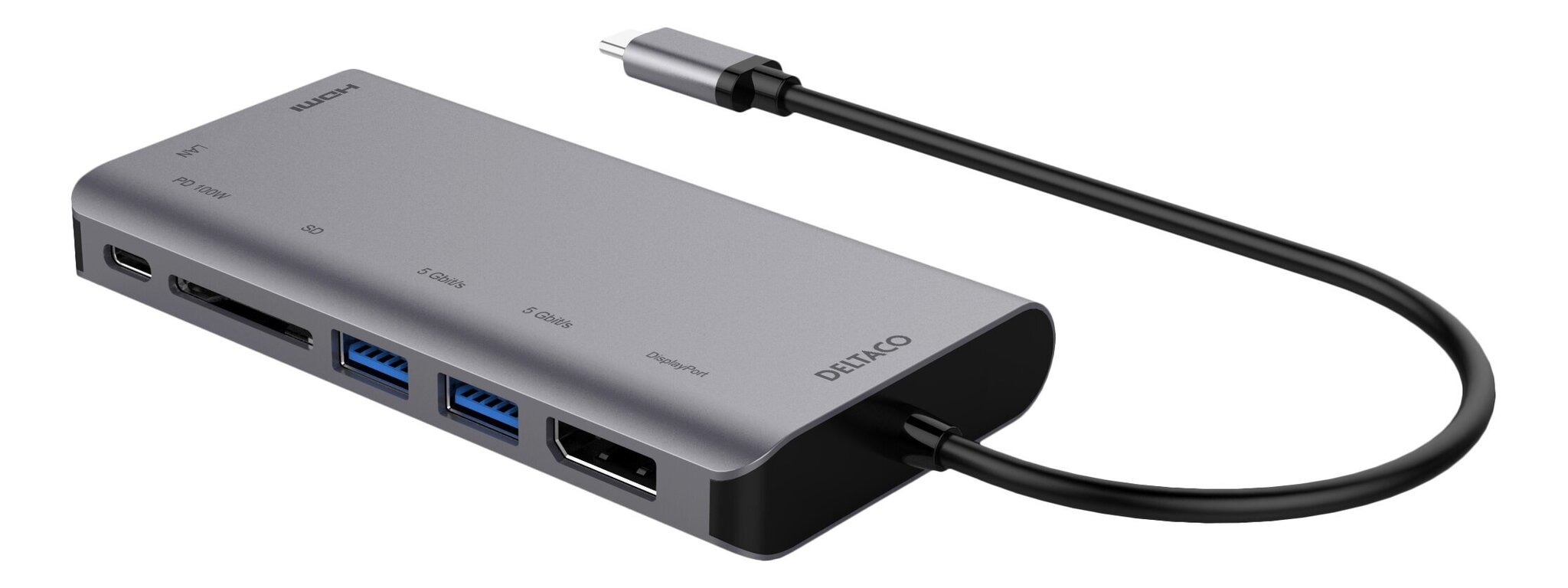 Sadalītājs Deltaco USBC-HDMI19 USB-C/HDMI/DisplayPort/USB/RJ45/SD cena un informācija | Adapteri un USB centrmezgli | 220.lv