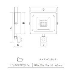 GTV LED 10Вт уличный прожектор iNEXT с датчиком движения IP65, черный - LD-INEXT10W-64 цена и информация | Фонарик | 220.lv