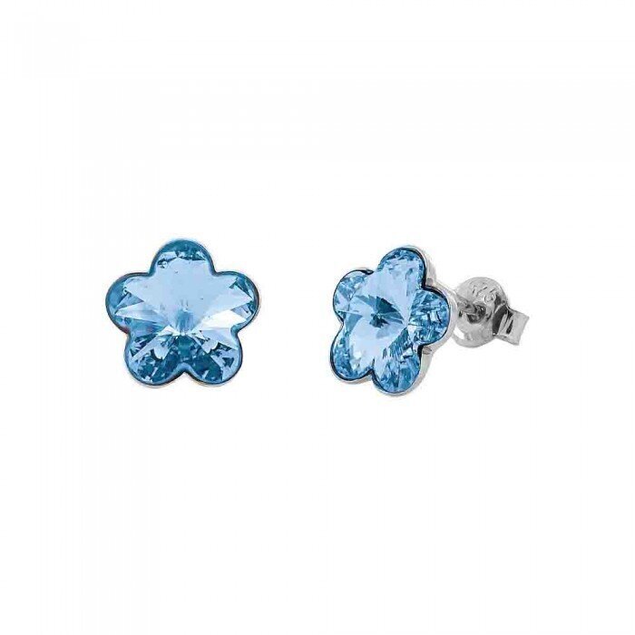 Sudraba auskari "Saules Ziediņš (Aquamarine)" ar Swarovski™ kristāliem DS02A571 cena un informācija | Auskari | 220.lv