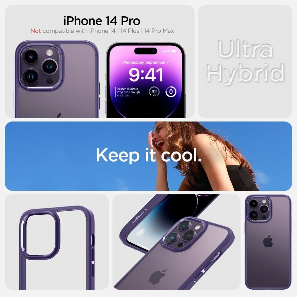 Telefona vāciņš Spigen Ultra Hybrid iPhone 14 Pro, Violets cena un informācija | Telefonu vāciņi, maciņi | 220.lv