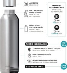 Pudele Quokka Solid, 630 ml, pelēks cena un informācija | Ūdens pudeles | 220.lv