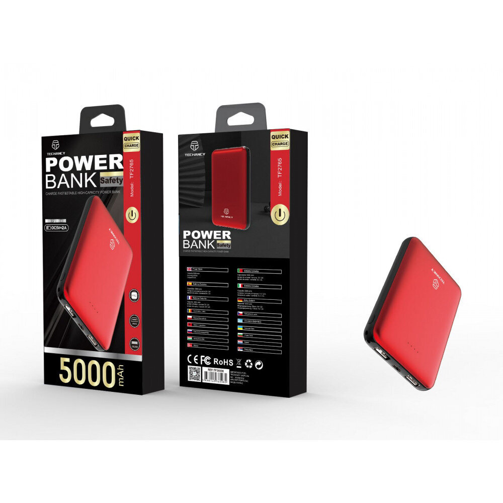 Power bank Techancy , 5000 mAh, 2A 2USB, Sarkans cena un informācija | Lādētāji-akumulatori (Power bank) | 220.lv