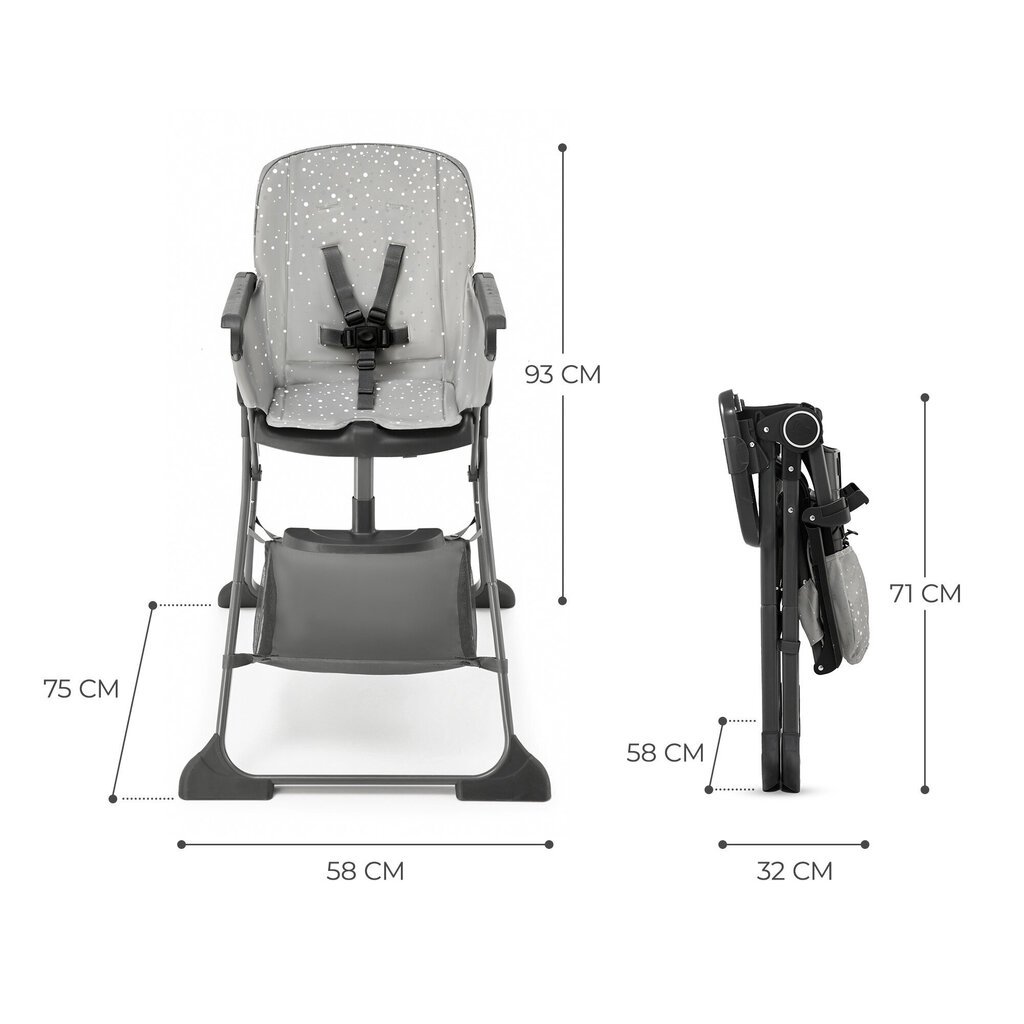 Barošanas krēsls Kinderkraft Foldee, Grey cena un informācija | Barošanas krēsli | 220.lv