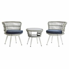 Набор стол и 2 кресла DKD Home Decor Стеклянный Синий синтетический ротанг Сталь Белый (65 x 65 x 68 cm) цена и информация | Комплекты уличной мебели | 220.lv