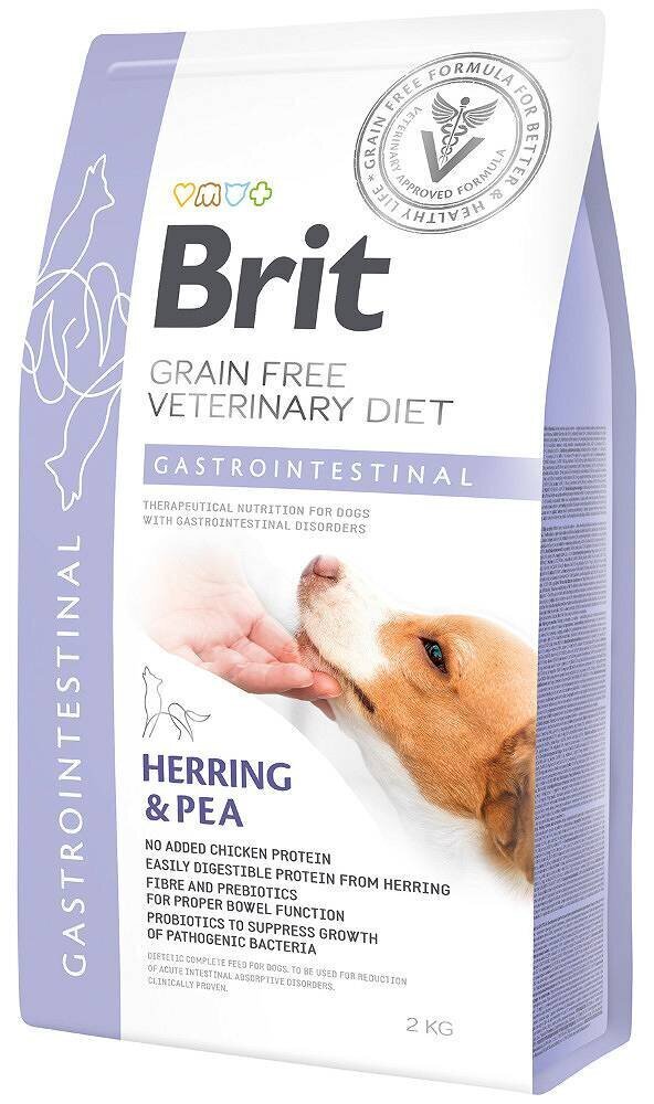 Brit GF Veterinary Diets pieaugušiem suņiem, ar siļķēm un zirņiem Gastrointestinal, 2 kg cena un informācija | Sausā barība suņiem | 220.lv