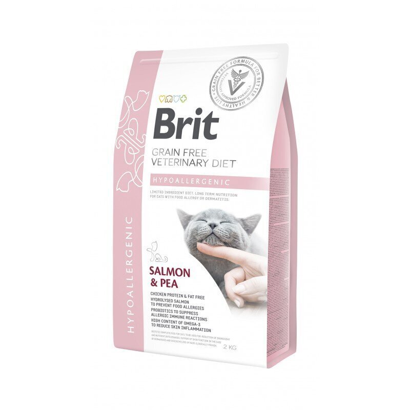 Brit GF Veterinary Diets pieaugušiem kaķiem, ar lasi un zirņiem Hypoallergenic, 2 kg cena un informācija | Sausā barība kaķiem | 220.lv