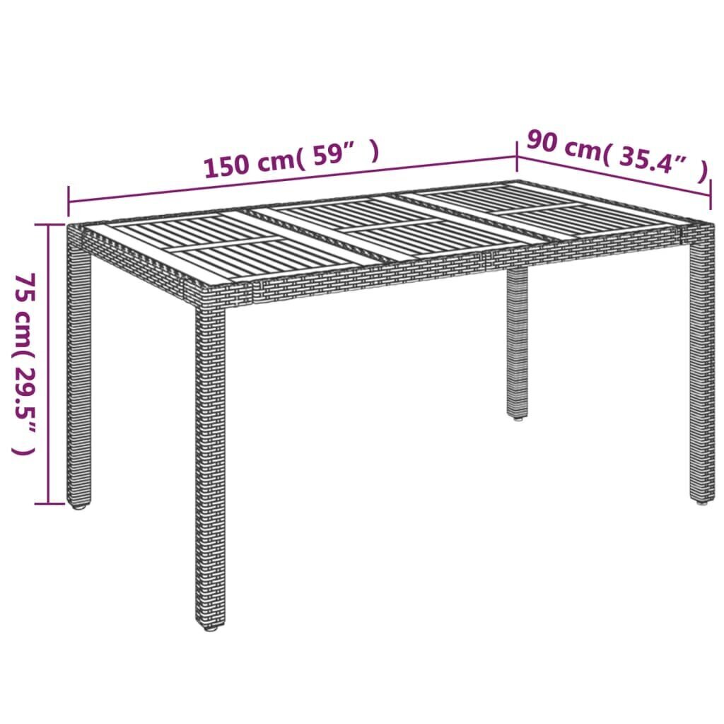 vidaXL dārza galds, koka virsma, pelēks, 150x90x75 cm, PE rotangpalma cena un informācija | Dārza galdi | 220.lv