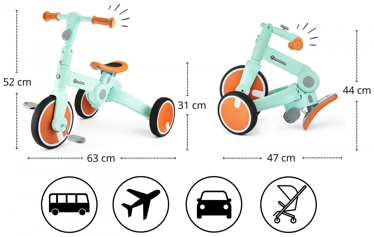 Bērnu trīsritenis, apvidus velosipēds, braucamais - stūmējs - 5in1 no HyperMotion - Piparmētra cena un informācija | Trīsriteņi | 220.lv