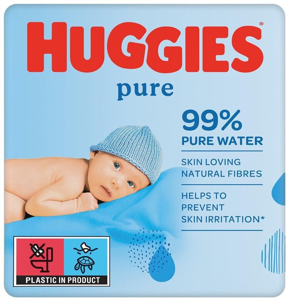 Huggies mitras salvetes Pure 168PC., 4 iepakojuma komplekts cena un informācija | Mitrās salvetes, vienreizlietojamie paladziņi | 220.lv