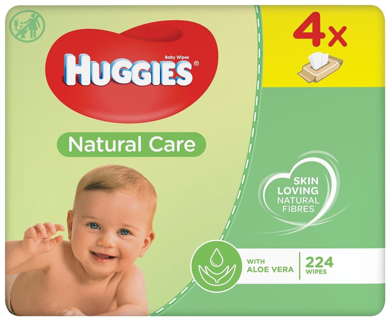 Huggies mitras salvetes dabiskā aprūpe, 4x56PC, 3 iepakojuma komplekts cena un informācija | Mitrās salvetes, vienreizlietojamie paladziņi | 220.lv