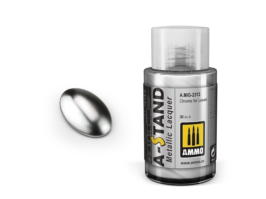 AMMO MIG - A-Stand krāsas Chrome for Lexan (metālisks), 30 ml, 2313 cena un informācija | Modelēšanas un zīmēšanas piederumi | 220.lv